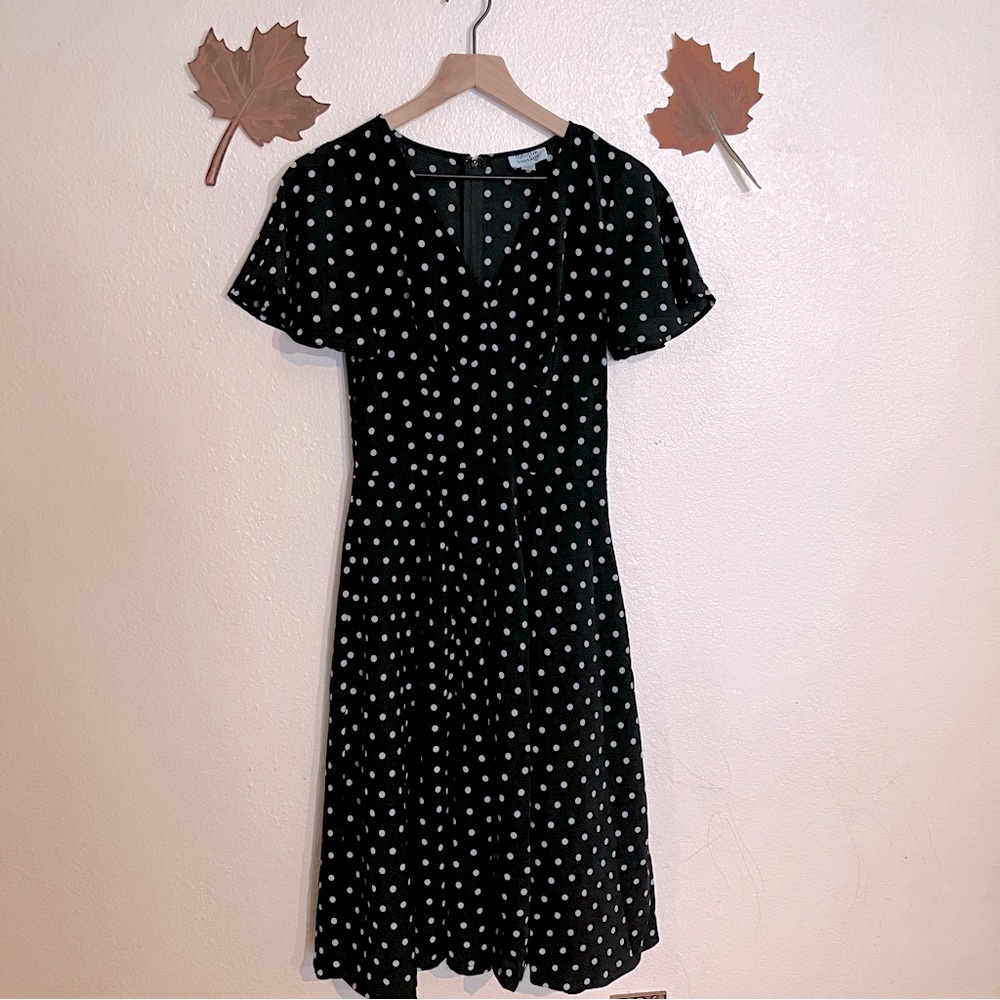 Unique Vintage Black & Blue Polka Dot Maxi Dress Size S/4